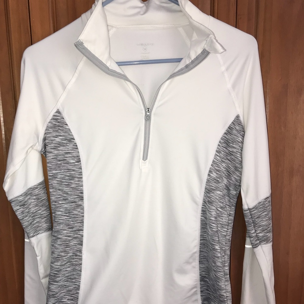 White and gray athletic zip up